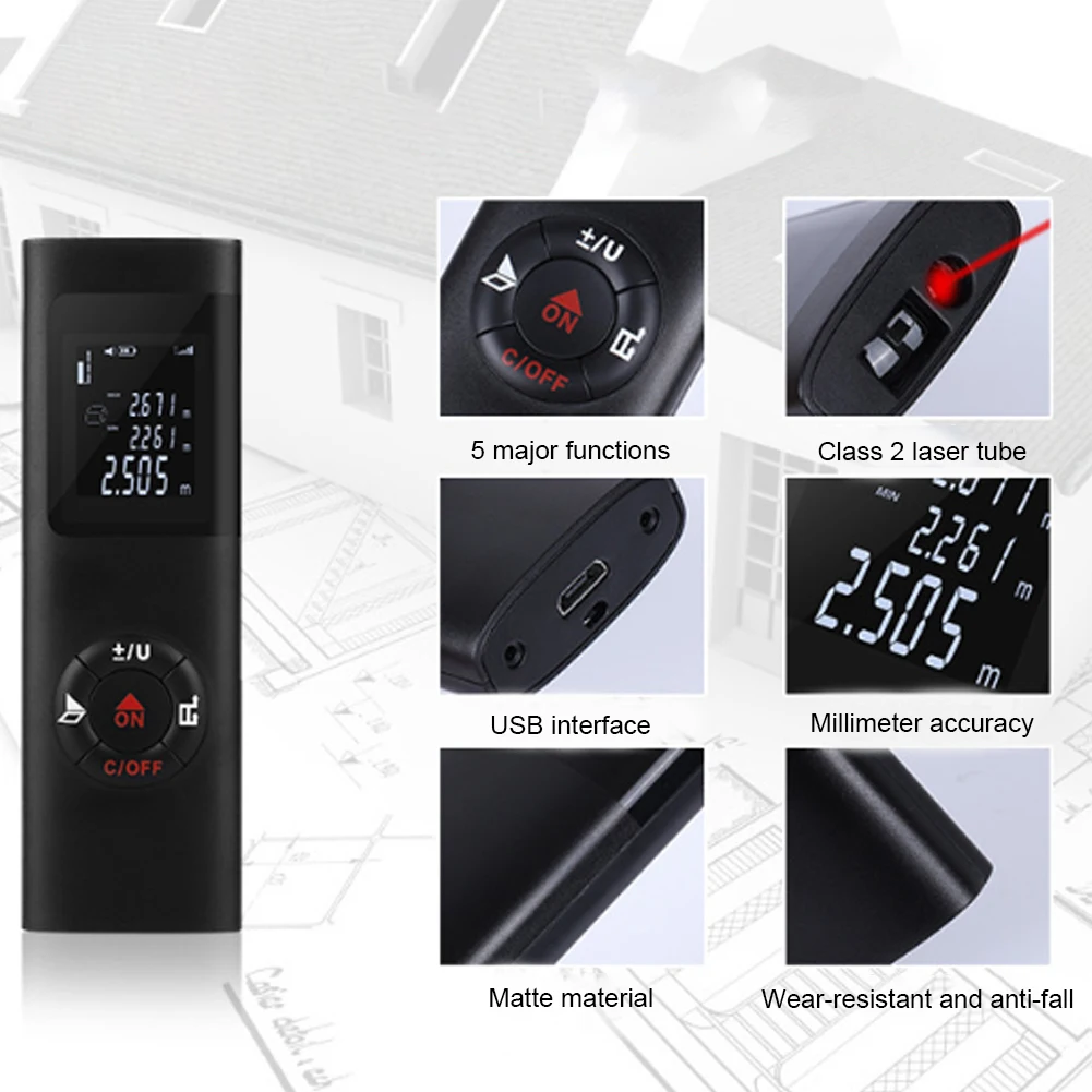 

40m Laser Distance Meter Handle Laser Measure Distance Meter Portable Mini Rechargeable 40M Digital Ultrared Rays Measure Tool