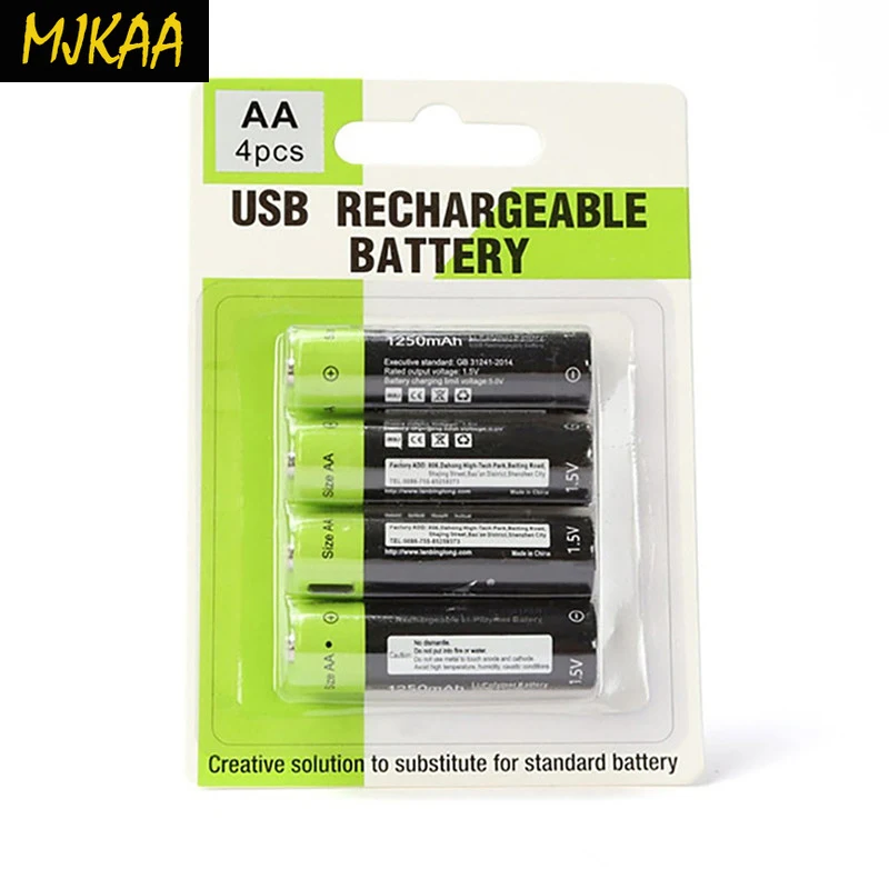 Znter 4 шт./компл. AA Аккумуляторная батарея 1 5 V 2A 1250mAh USB зарядка литиевая