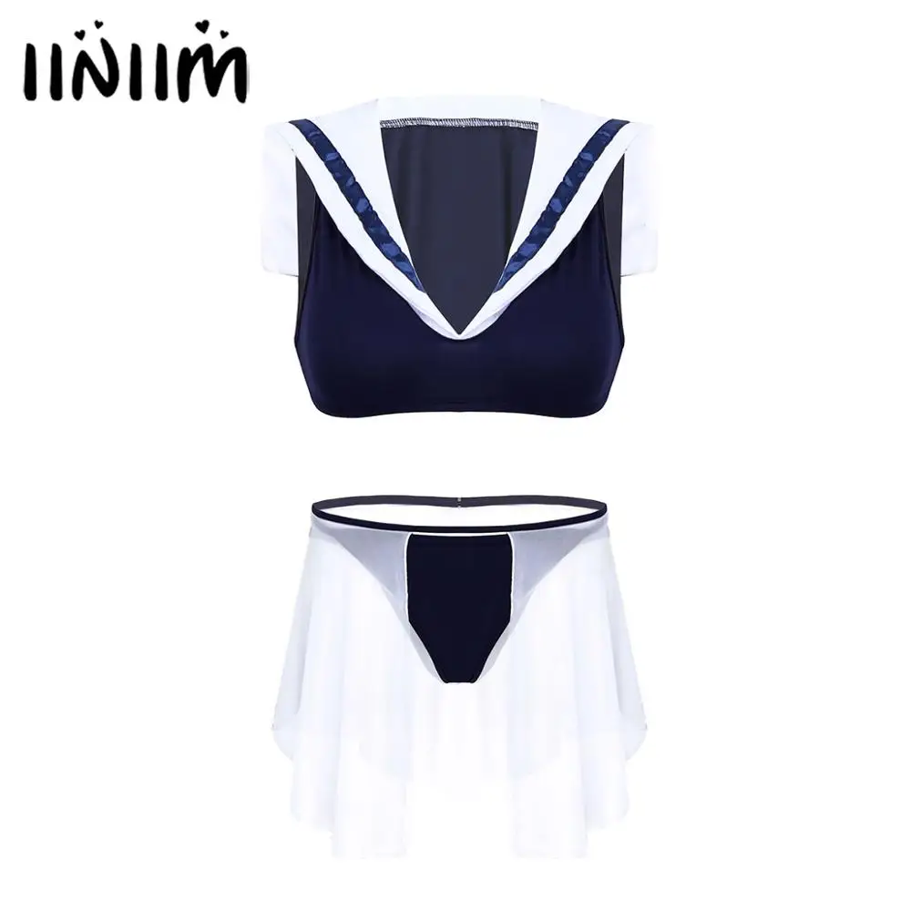 

Женская школьная форма, комплект нижнего белья, маскарадный костюм моряка, костюм для косплея, укороченный топ без рукавов с стринги для ноч...