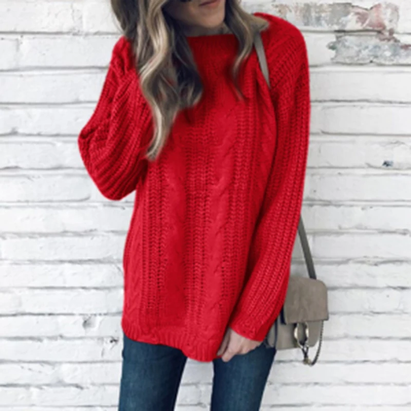 

2020 New Autumn Winter Women's Fashion Casual Pure Color Turtleneck Sweater Loose Knit Pullover Long Sleeve Jumper oversized