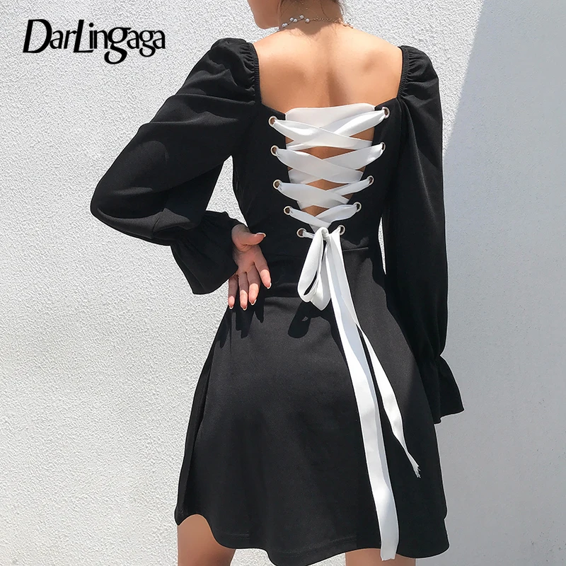 Шикарное Черное женское платье Darlingaga с открытой спиной Бандажное осеннее на