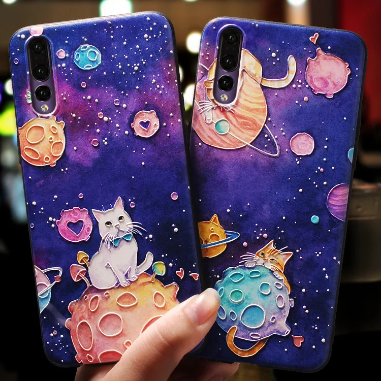 Футляр для Huawei P30 Lite P20Lite Funda P20 Pro Coque Cute Cartoon Cat Animal Moon Spaceship Soft TPU Back Phone Cover.