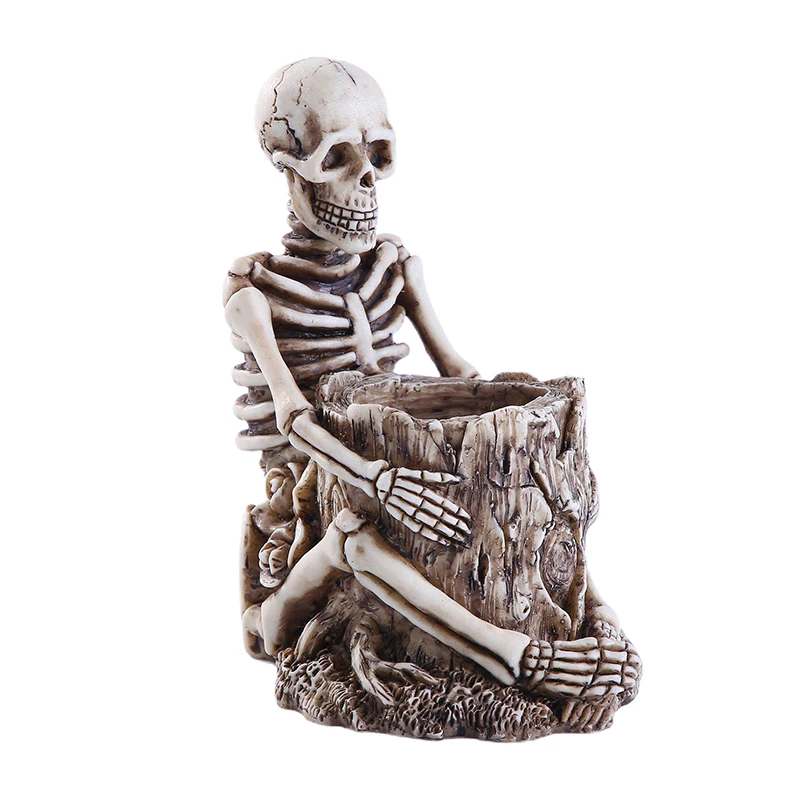 

Skull tree stump Pen Holder Halloween Party DIY Decoration Supplies Creative Style Storage Bucket Home Office Desk Decor Gift