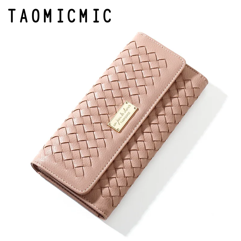 

Fashion PU Leather Handmade Woven Women Wallet Vegan Long Clutch Female Zipper Coin Purse Card Photo Holder Multi Pockets