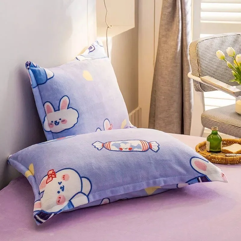 

JUSTCHIC 2PCS 48x74cm Pillowcase Milk Velvet Winter Warm Pillow-cover Cartoon Animal Printing Kids Pillow Case Beding Decor