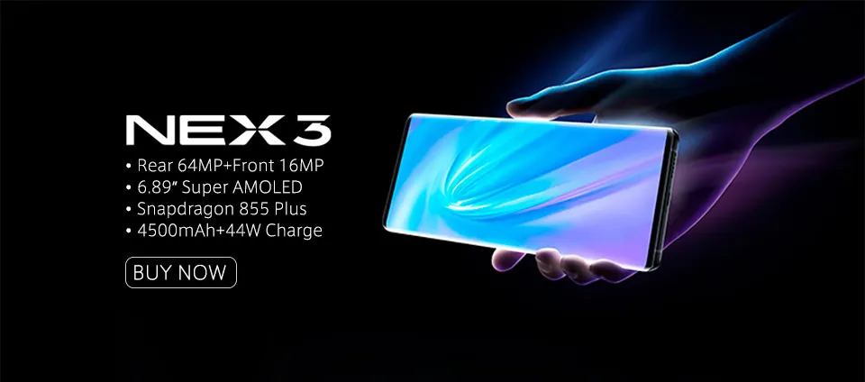 Мобильный телефон vivo NEX 3, 6,89 дюймов, 8 ГБ, 128 ГБ, Snapdraon 855 Plus, задняя камера 64 мп, фронтальная камера 16 МП, 4500 мАч, 44 Вт, мобильные телефоны