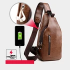 Нагрудная сумка LKEEP Мужская, кожаная, с USB-разъемом