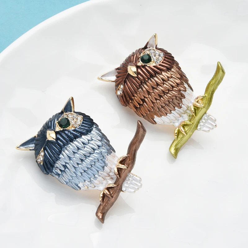 

Wuli&baby Enamel Wink Owl Brooches Rhinestone Stand In Branch Bird Offic Casual Brooch Pins For Women Unisex
