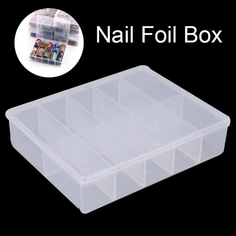 

10 Grids Plastic Nail Foil Box Nail Art Storage Case Empty Container for Rhinestones Gems Beads Organizer