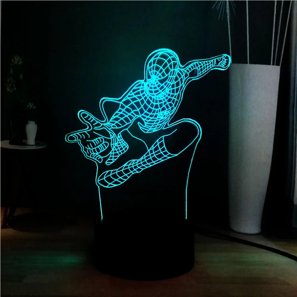 Светодиодный ночник 3D визуальная настольная лампа Marvel Человек паук RGB