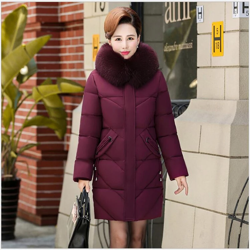 

2020 Winter Jacket Female Cotton winter Coat Long Cotton Padded Loose Winter Women's Parkas mom Clothing Middle-aged 5XL R770
