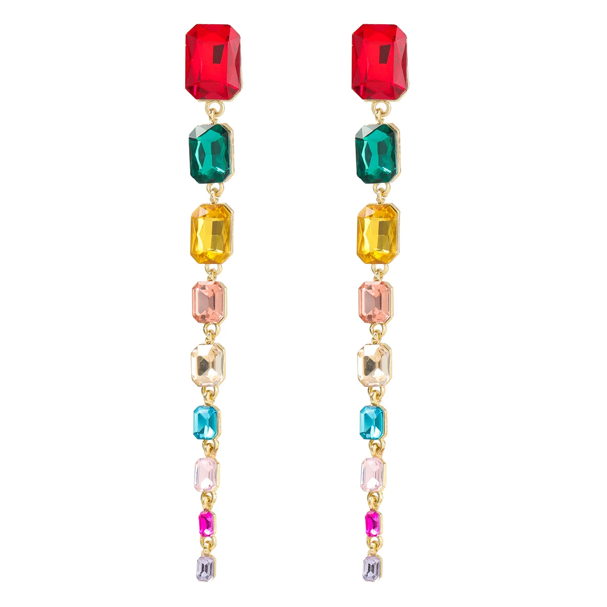 

Pauli Manfi Fashionable Simple Metal Multilayer Square Glass Long Earrings Women's Popular Creative Party Jewelry Accessories