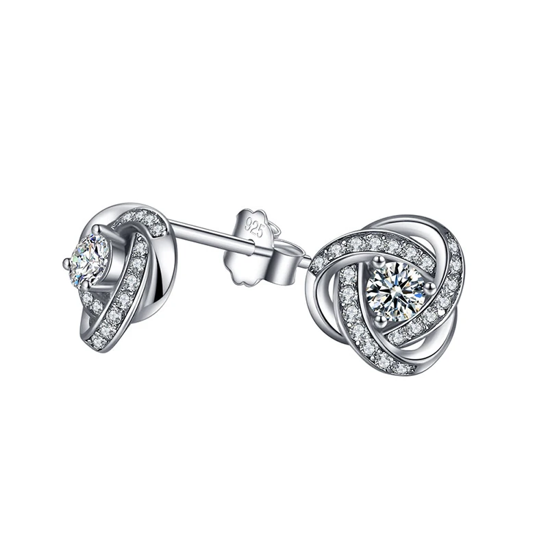 

ANZIW Fashion 925 Sterling Silver Flower Round CZ Stud Earring Silver Stud Earring Women Engagement Wedding Jewery Earrings
