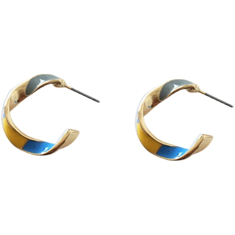

Bilandi Fashion Jewlery Hoop Earrings Hot Selling Spring Summer Style Blue Yellow Metal Earrings For Women Girl Party Gifts