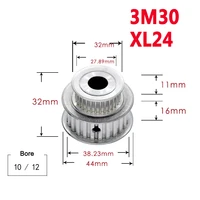 1pcs 3m30xl24 tooth timing pulley double round headed synchronous wheel gear width 11mm bore 10mm 12mm