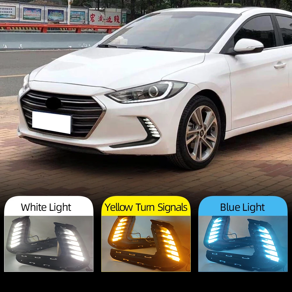 2pcs DRL Daytime Running Light Fog Lights & Trims For 2017 2018 Hyundai Elantra