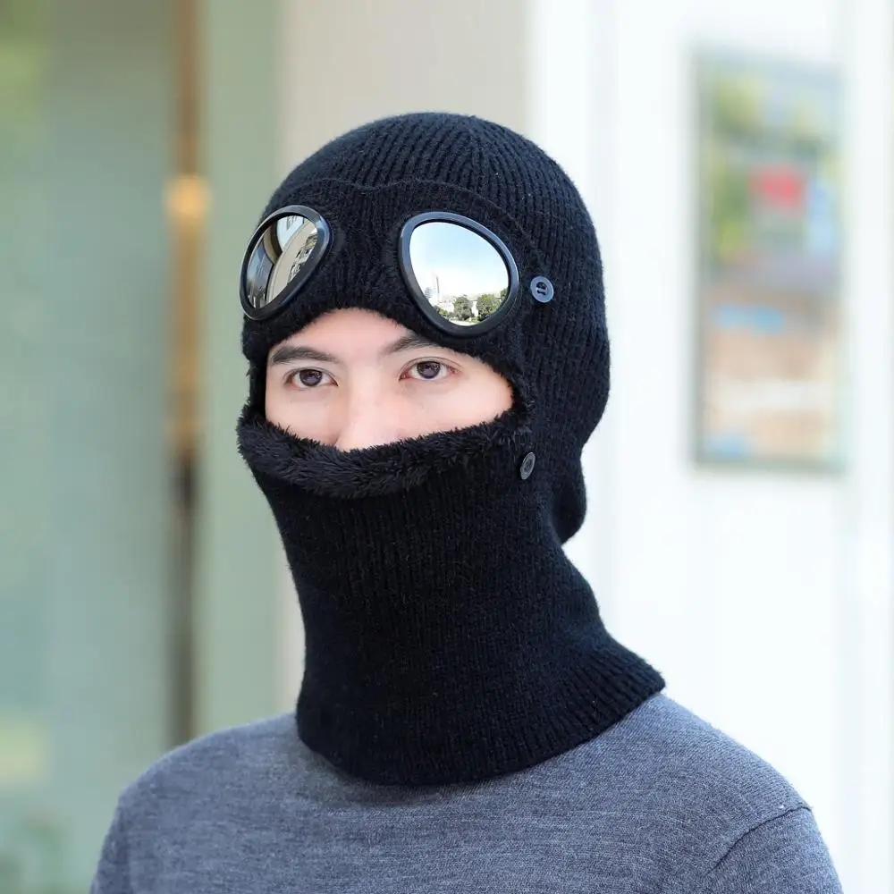 Новые шапки для мужчин и женщин зимние теплые толстые очки капюшон шапка