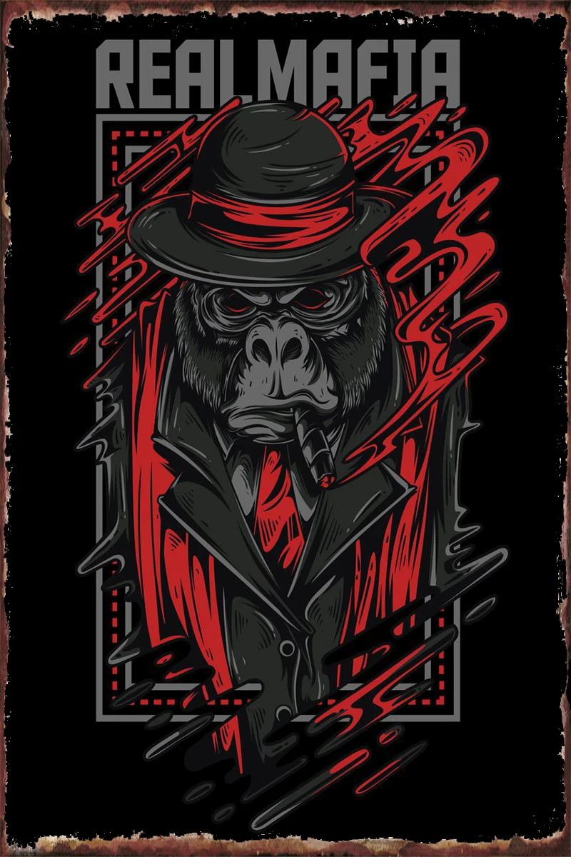 

Real Mafia Gorilla Cigar Vintage Metal Sign Tin Sign Tin Plates Wall Decor Room Decoration Retro For Pub Home Club Man Cave
