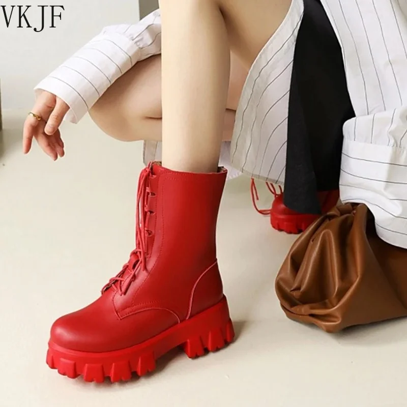 

Новинка осени 2021, Ботинки Martin больших размеров, женские мотоциклетные ботинки с круглым носком, женские ботинки-туфли средней высоты на тол...