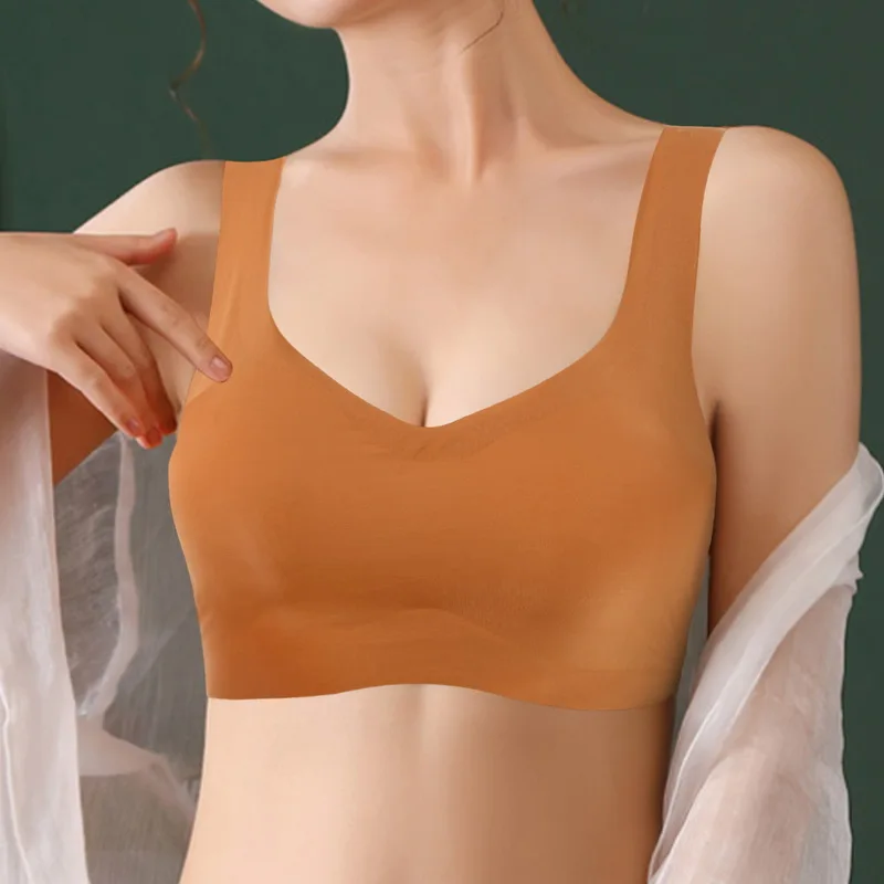 

Размера плюс бесшовный бюстгальтер, Женский однотонный бюстгальтер без оправы, ультратонкий Бралетт, удобный комбинированный жилет, топ-тр...