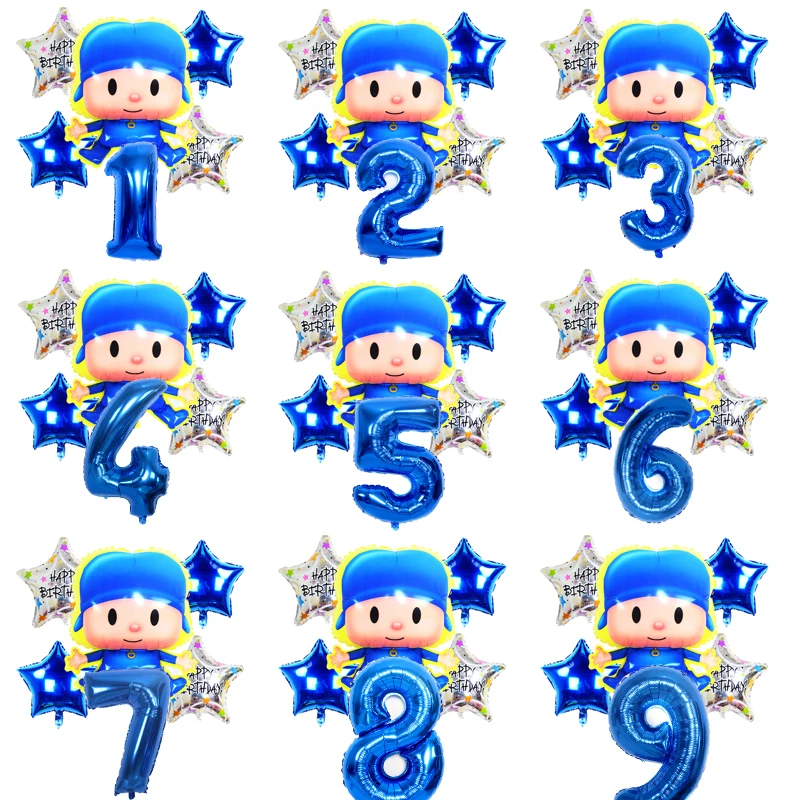 Pocoyo мальчик фольги Воздушные шары 32 дюймов глубокий синий номер 1 й декорации с