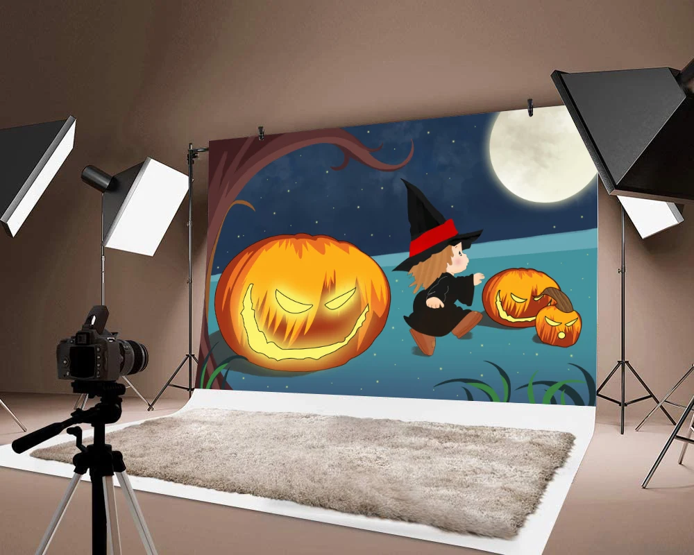 

Happy Halloween Decorations Pumpkin Lantern Printed Photograph Backdrop Photo Thin Vinyl Background Decor