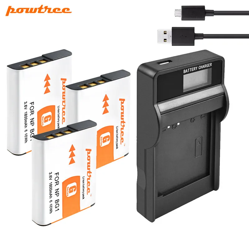 Аккумулятор POWTREE 3 6 В 1800 мА · ч аккумулятор NP BG1 NPBG1 + ЖК зарядное устройство для