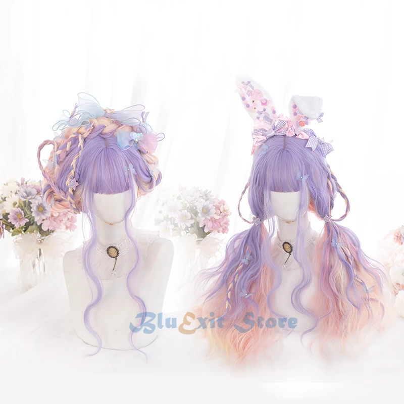 Женский фиолетовый и розовый парик Лолиты длинные вьющиеся волосы волнистые