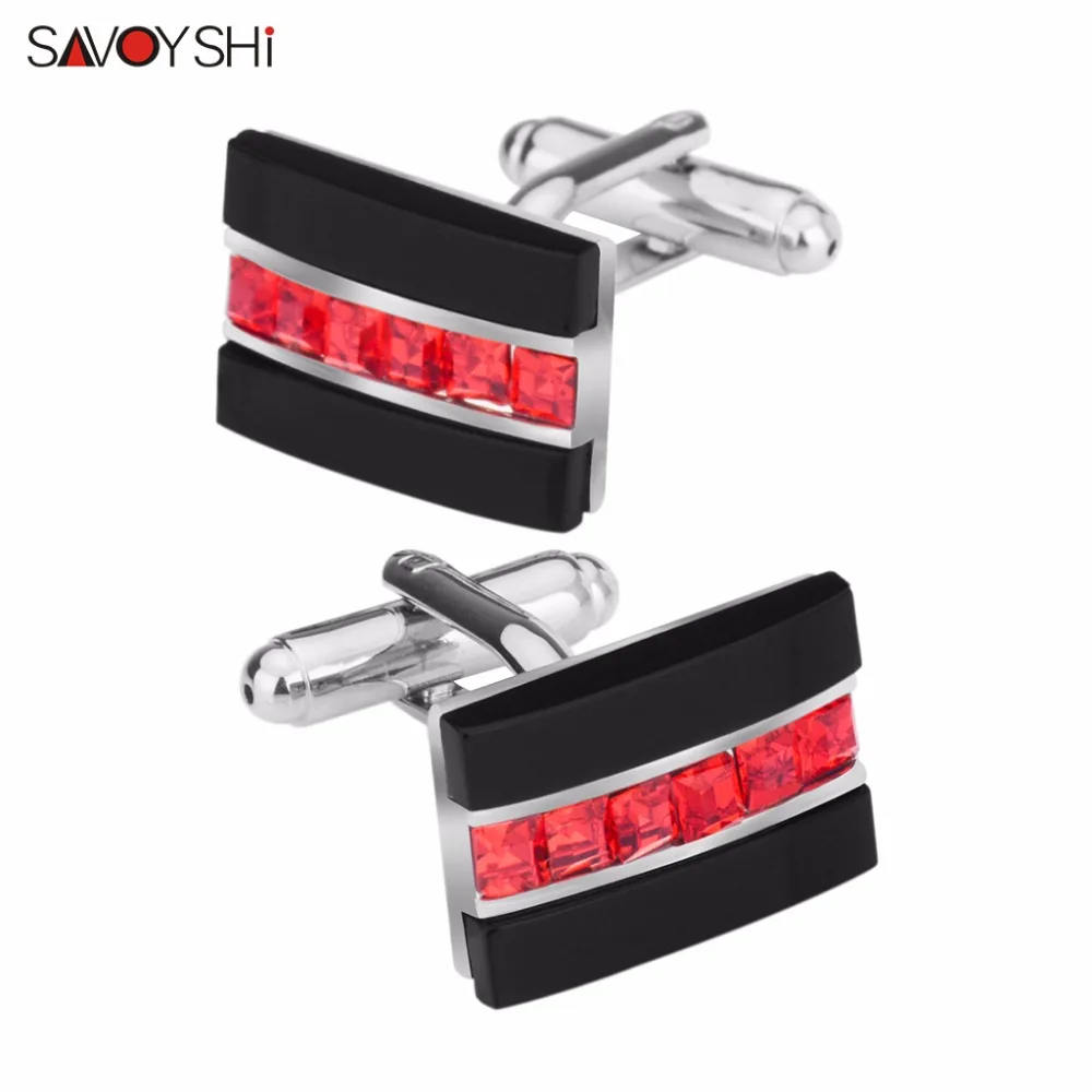 Crystal Cufflinks SAVOYSHI модная черная оникс красная кристальная рубашка Запонки мужские подарочные фирменные запонки высококачественные запонки ссылка abotoaduras - Окраска металла: Crystal Cufflinks
