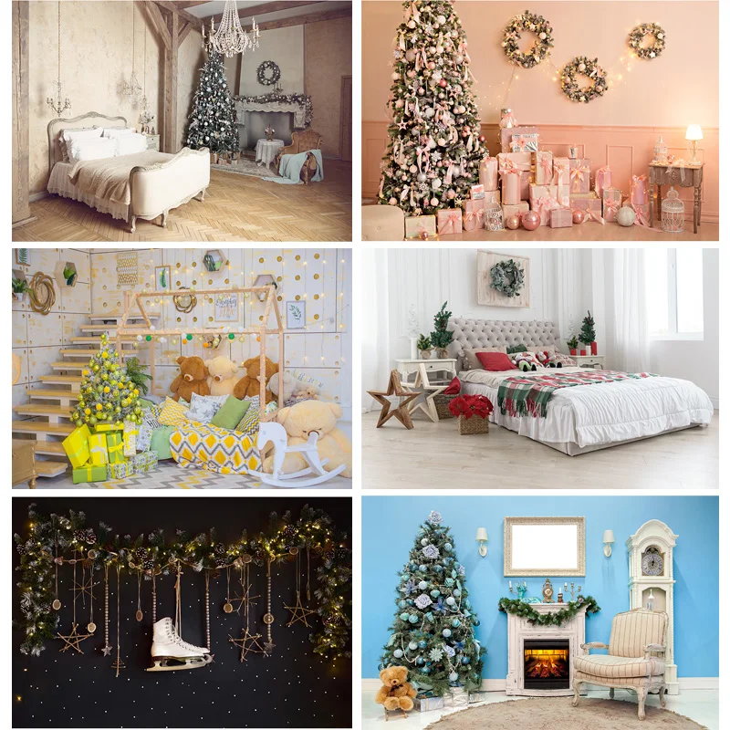 

Christmas Theme Photography Background Christmas Tree Fireplace Children Portrait Backdrops For Photo Studio Props 21526 JPT-33