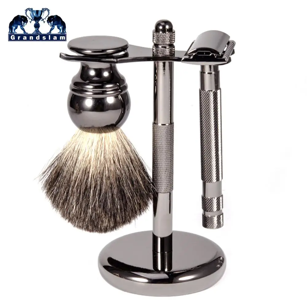 Razor Set Grandslam 3in1 Набор бритвенных наборов для бритвенных лезвий Набор кисточек для бритья Pure Badger Наборы держателей щеток 10 Свободный Клинок - Цвет: Razor Set