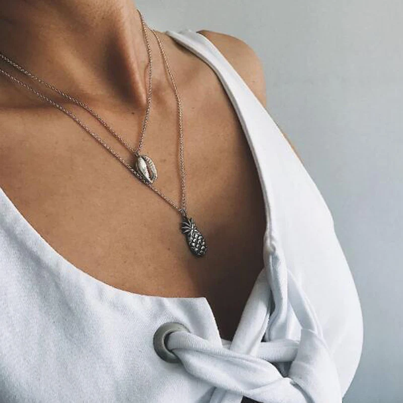 2019 Новое богемное винтажное ожерелье чокер с двойной оболочкой ананаса для