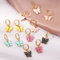 korean new fashion colour earrings acrylic butterfly pendant earrings fresh sweet metal drop earing womans classic jewelry
