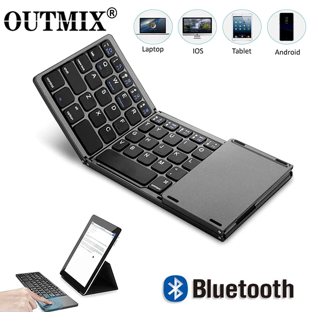 OUTMIX New Portable Mini Three Folding Bluetooth Keyboard Wireless Foldable Touchpad Keypad for IOS Android Windows ipad Tablet 1