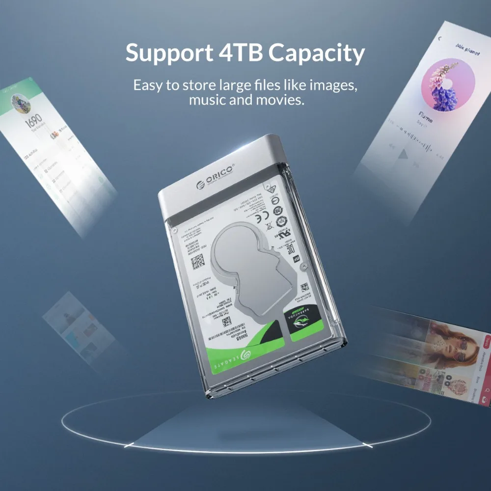 ORICO HDD Case 2.5 inch Transparent Box USB3.0 HDD Enclosure Micro-B SATA to USB 3.0 Hard Disk Case 6Gbps Support 4TB UASP Case