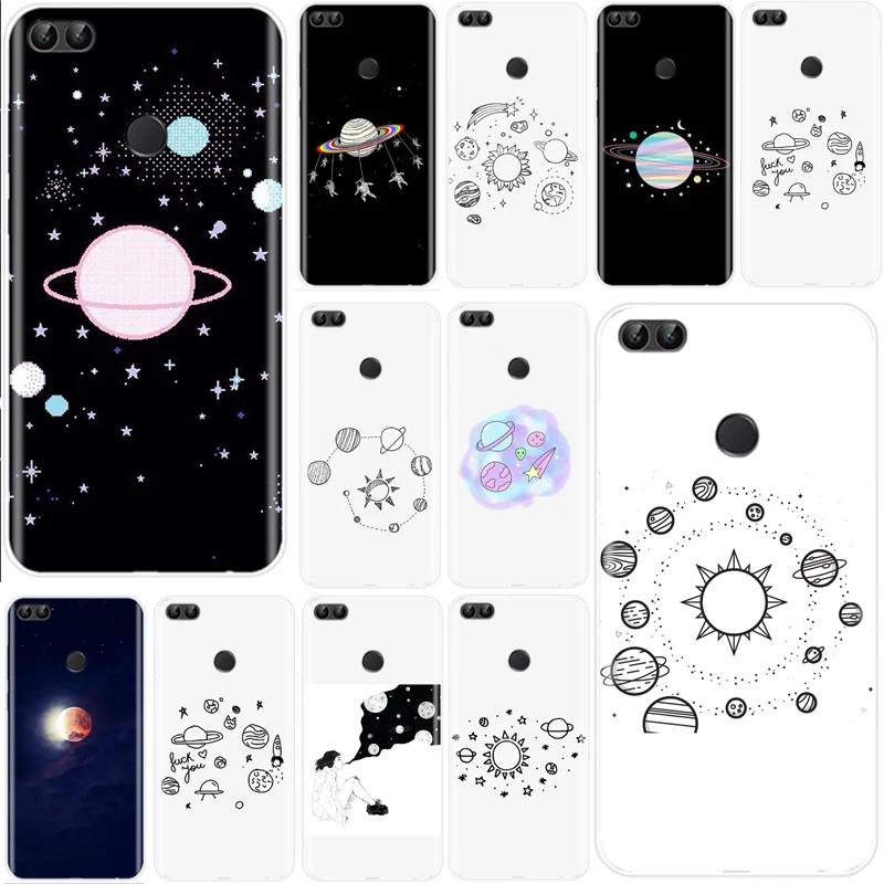Чехол для телефона Huawei P8 P9 P10 P20 P30 Lite Pro Plus из мягкого силикона TPU с рисунком Космической Любви Солнца и Луны Звезды.