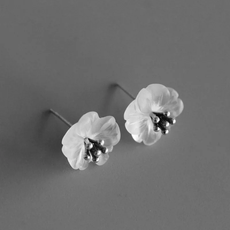 

925 Sterling Silver Statement Stud Earrings Flower Shape Earrings For Women Unusual Ethnic Fine Jewelry