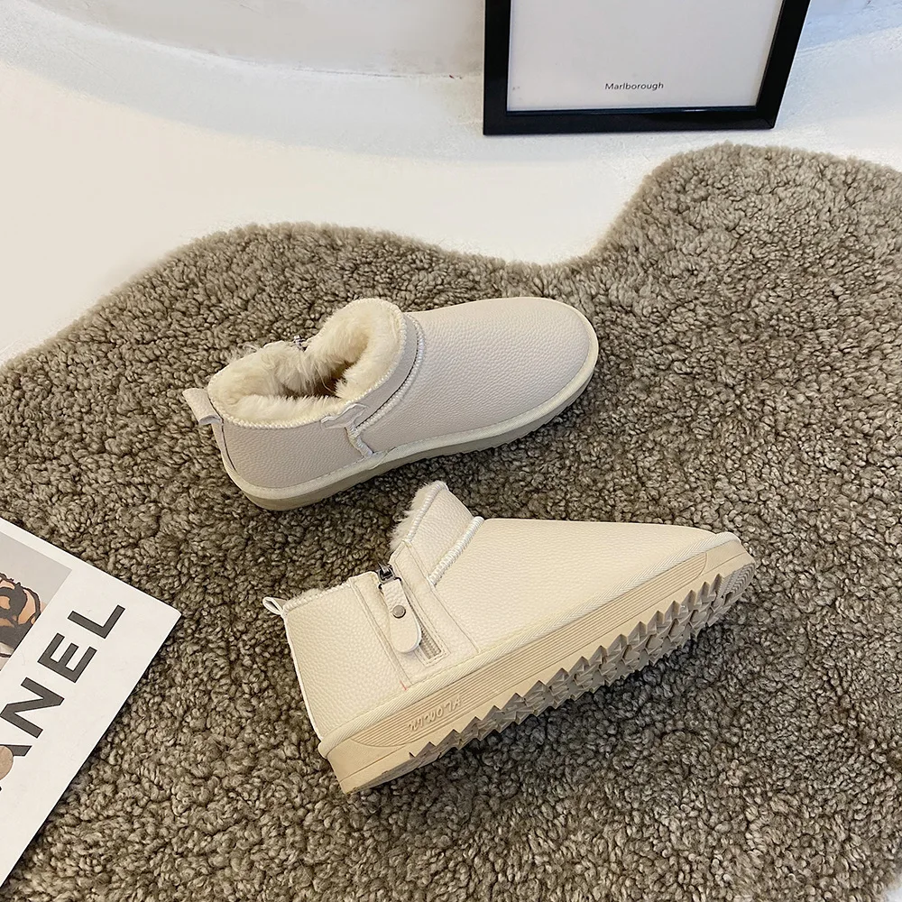 

Snow boots women's 2021 new style plus velvet thickening autumn and winter short tube round head side zipperwarmcottonshoes tide