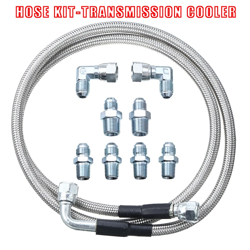 

2pcs Car Auto Braided Transmission Cooler Hoses Fittings Kit With AN-6 Inverted Flare For TH350 700R4 TH400 Parts