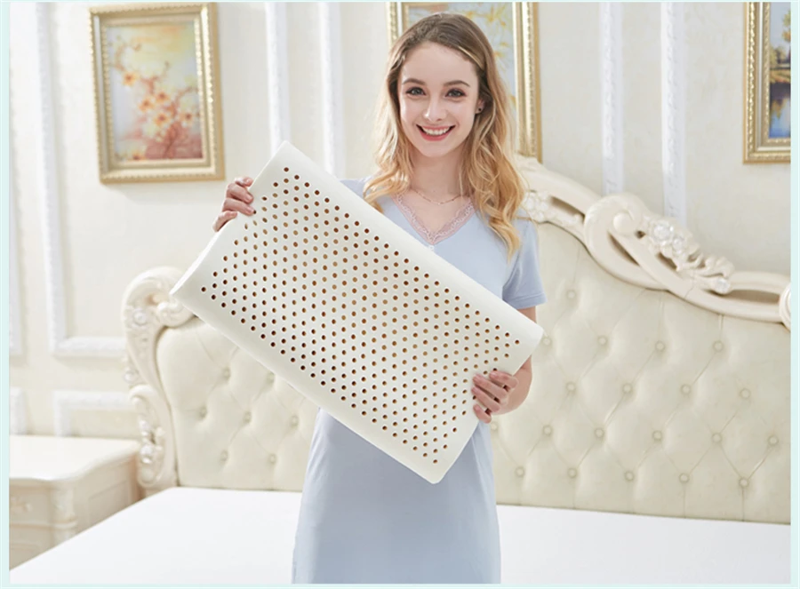Фиолетовый Латекс 50x30 Таиланд чистый натуральный латекс Подушка позвоночника шеи защитный ученик ребенок подростка шейки ортопедическая кровать подушка