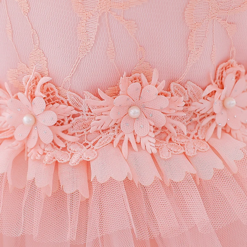 

Flower Girls Dresses Spaghetti Straps Embroidery Pearls Sequined Tulle Ball Gown Short Appliques Kids Party Princess Skirt F038