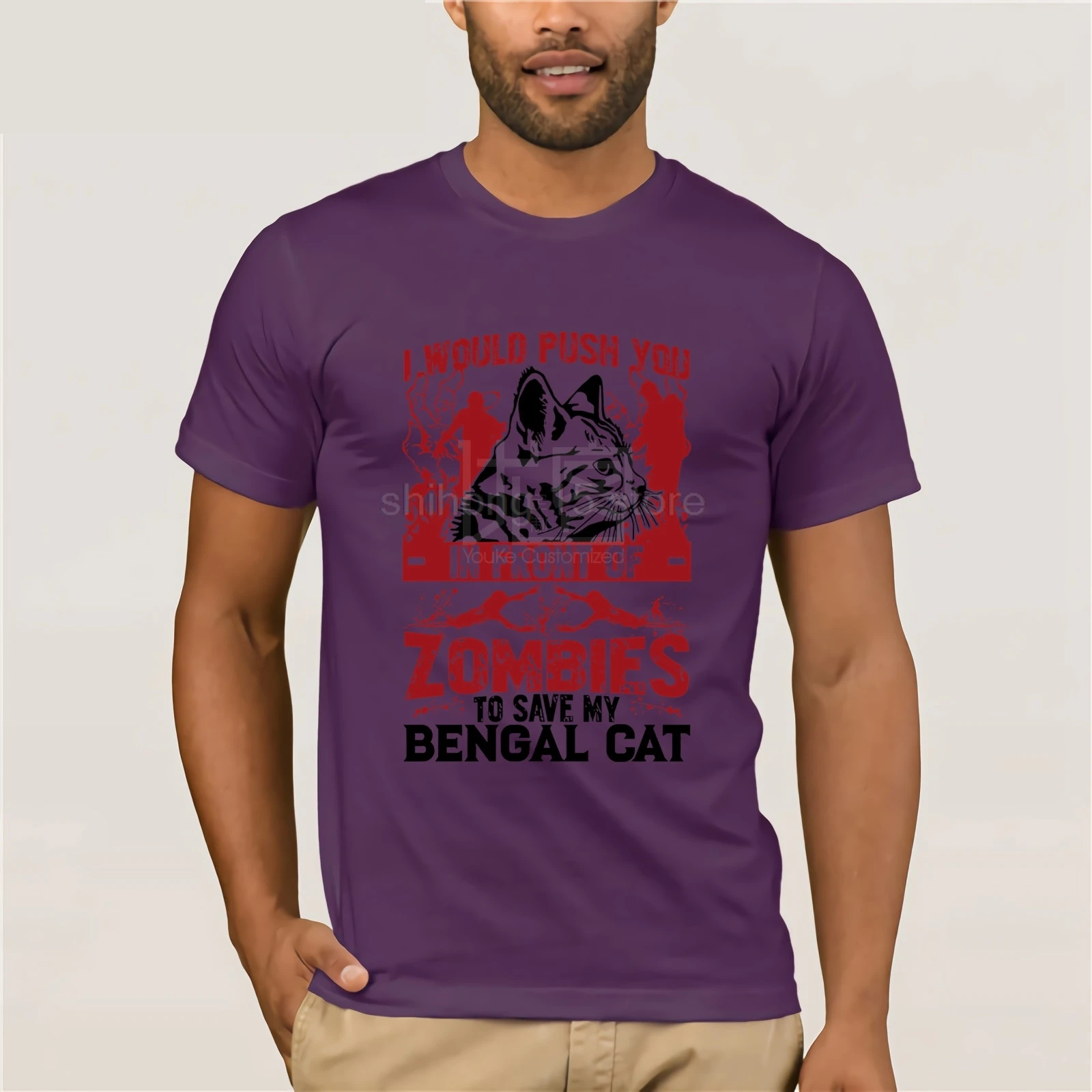 To Save My Bengal Cat I 'd Push You In a sale Of poptember футболка одежда популярная круглый вырез 100%