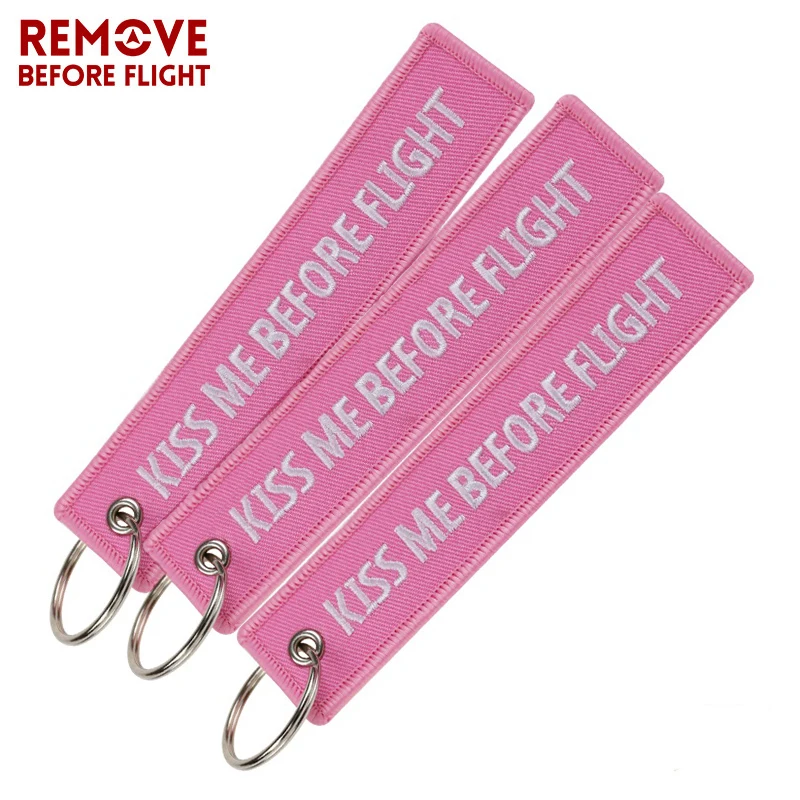 

3 PCS/LOT Fashion Keychain Bijoux Kiss Me Before Flight llaveros Keychains Embroidery Key Fob OEM Key Chains for Motorcycle Cars