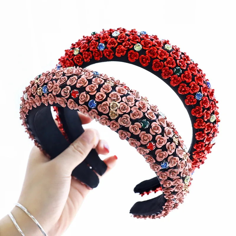 

New Elegant Shiny Baroque Metal Flowers Hair Band For Women Fashion Hair Accessories Crystal Rhinestone Headwear Crown Headband