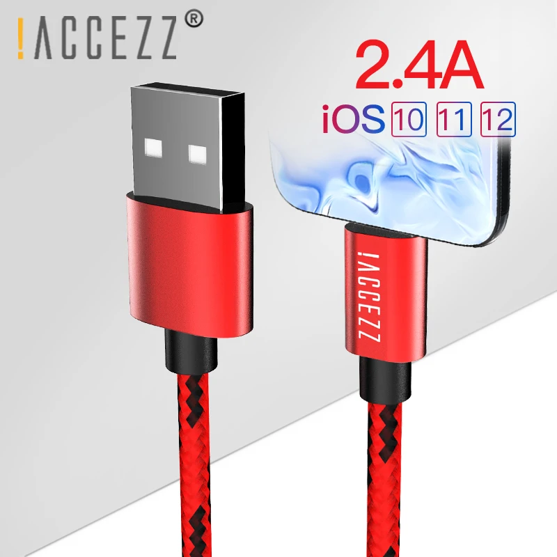 

!ACCEZZ 2.4A Lighting USB Cable For Apple iPhone Xs Max Xr X 8 7 6 6s Plus 5s SE iPad Mini Data Sync Mobile Phone Charger Cables