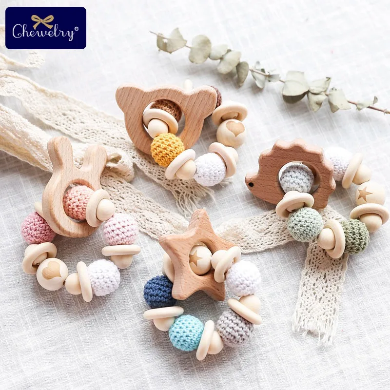 1 шт. деревянный Прорезыватель для зубов Браслеты Ежик крючком бусины Изделия из