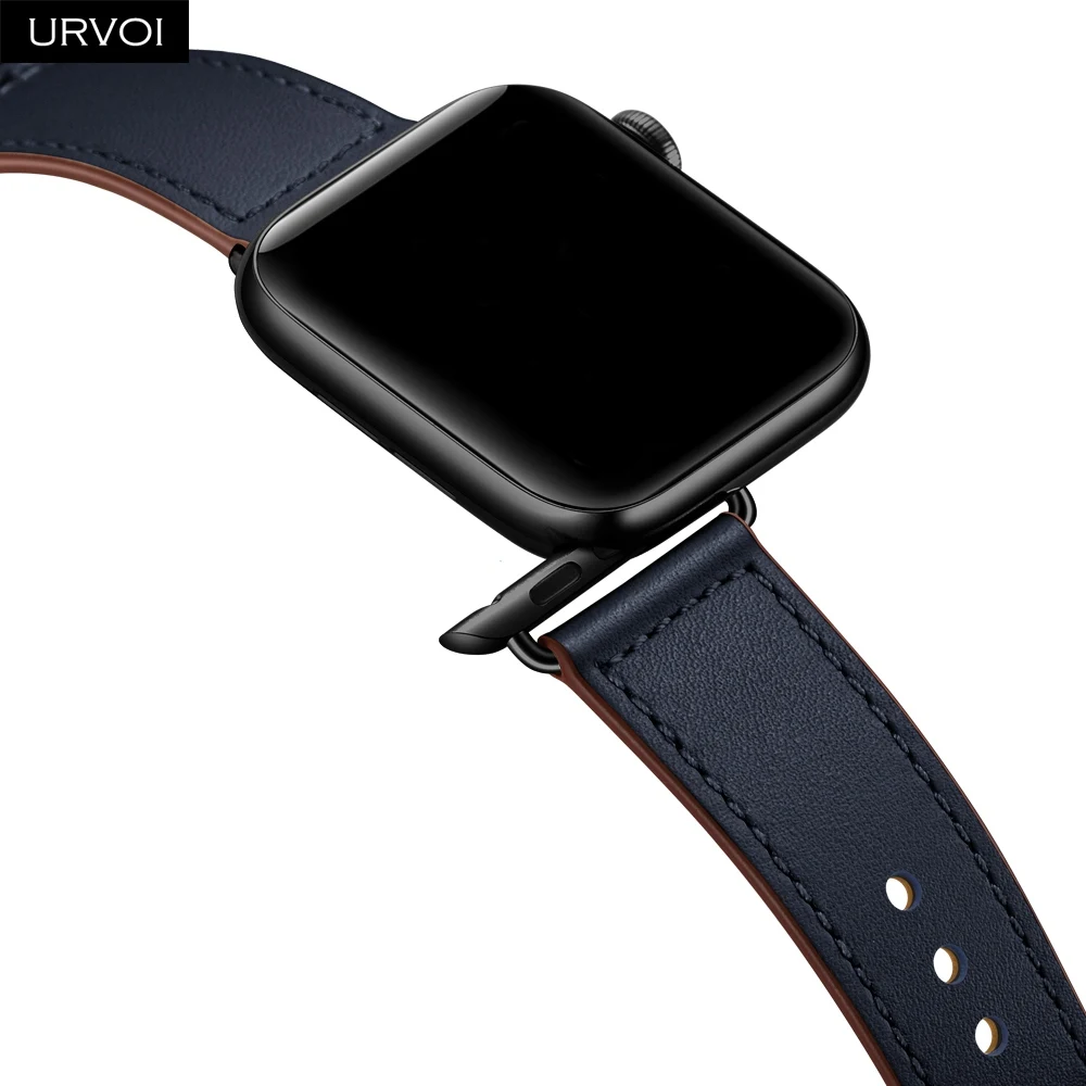 URVOI ремешок для apple watch серии 5/4 3/2/1 спортивный ремешок натуральная Swift кожаный ремешок для наручных часов iWatch, пальцем и tuck ручной работы