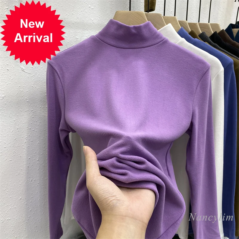 

Thick T-Shirt Women Winter Top Long Sleeve Female 2021 New Solid Color Inner Wear Bottoming Shirts Casual Ladies All-Match