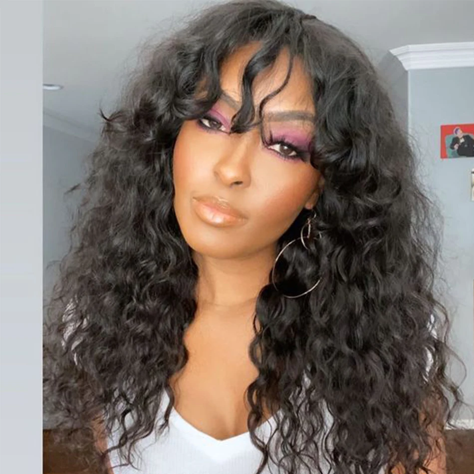 

Loose Wave Lace Front Wigs Human Hair 13x4 Machine Made Wig With Bangs Malaysian Loose Curly Human Hair 5x5 Lace Closure Wig