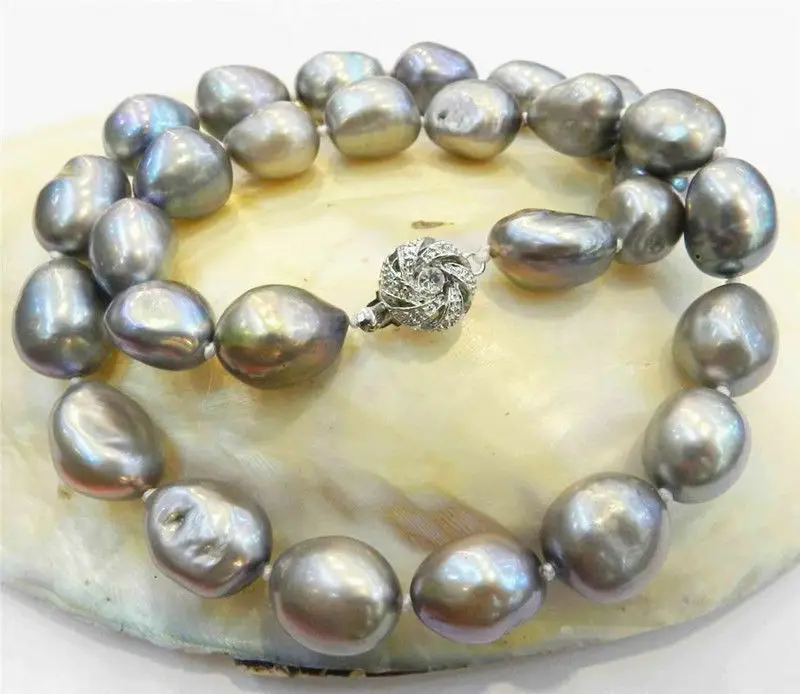 

REAL HUGE AAA 10-11MM SOUTH SEA GRAY NATURAL BAROQUE PEARL NECKLACE 18INCH